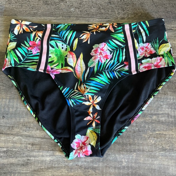 Swimsuits For All Black Tropical Floral Bikini Bottom - Picture 1 of 4